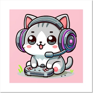 Cute Kitten Palying Game Console Posters and Art